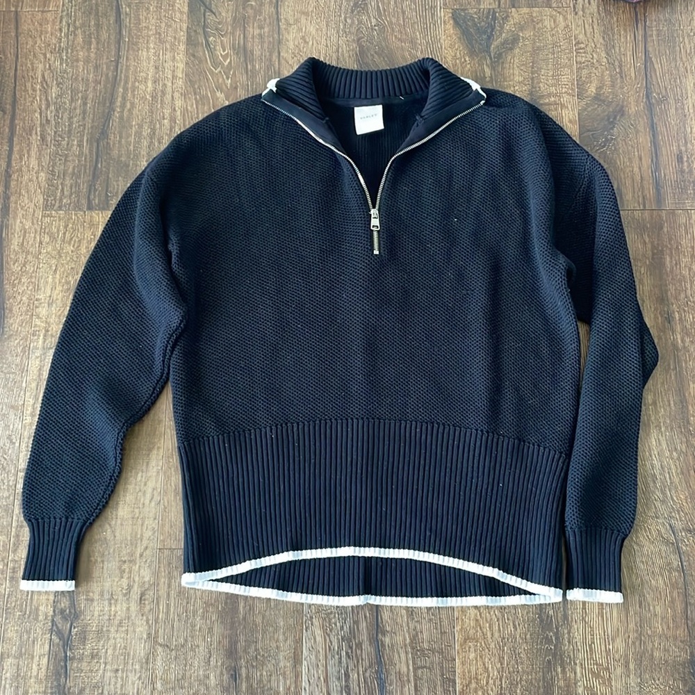 LIKE NEW Varley Cooper Textured Cotton Knit Stretch Quarter Zip Pullover Sweater